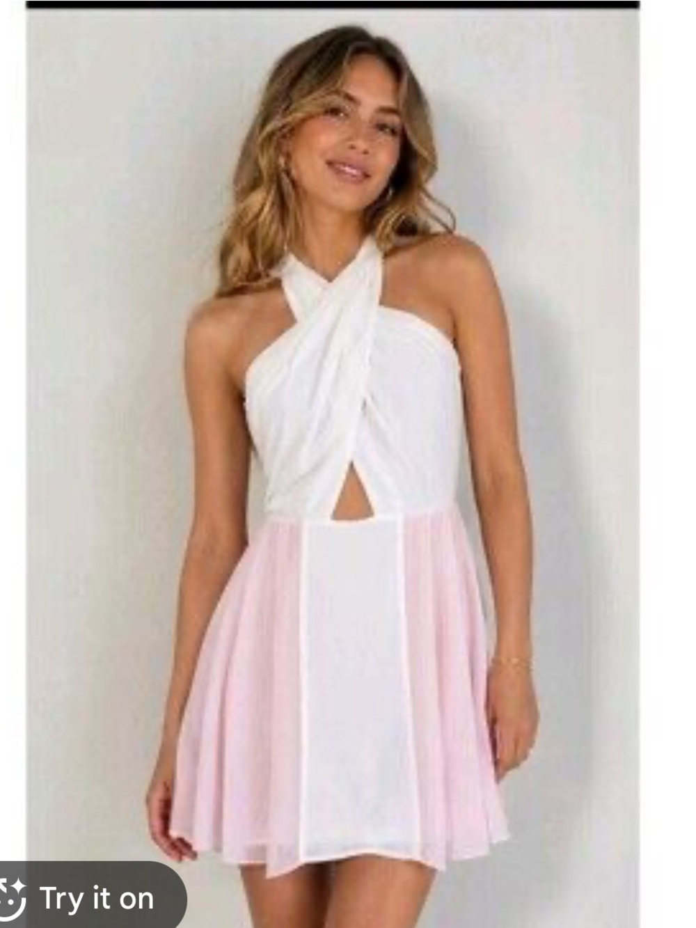 BCBG Women's Pink & White Halter Fit-and-Flare Dress